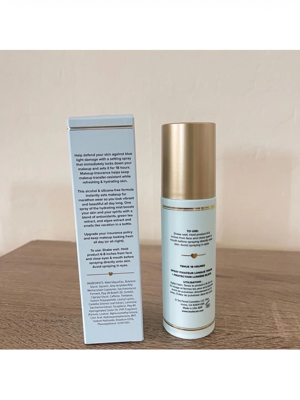 Too Faced Makeup Insurance Longwear Setting Spray & blue light defense NIB